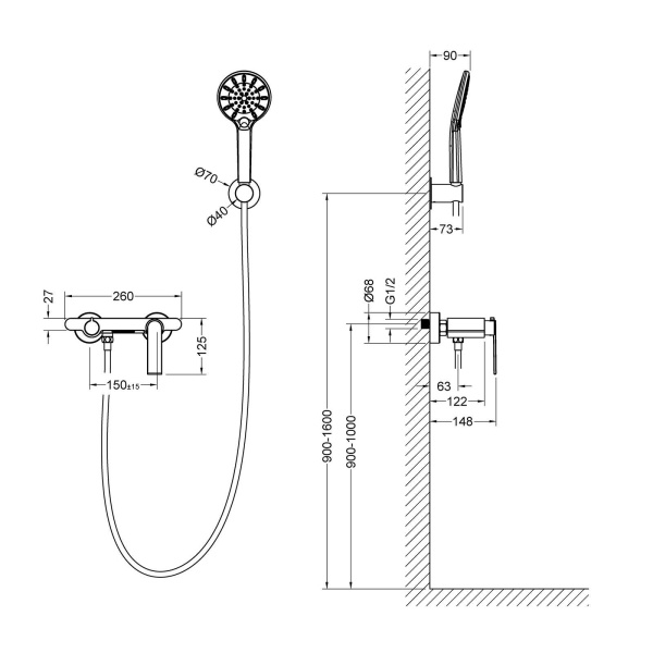 Смесители для ванны и душа Timo Anni 2714/03Y черный